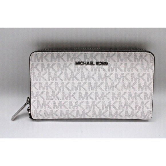 New Michael Kors Jet Set Travel Large Flat Phone Case Signature Bright White - Picture 1 of 3